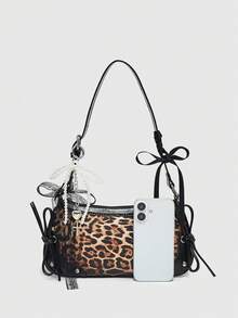 ROMWE Kawaii Túi đeo vai/dưới cánh tay họa tiết da báo phong cách ballet cổ điển dành cho nữ, túi đeo vai, túi xách nữ họa tiết động vật, ví cầm tay họa tiết da báo thời trang thu đông dành cho nữ, túi xách nữ họa tiết hổ thu đông mới - Màu đen báo - Xem 2