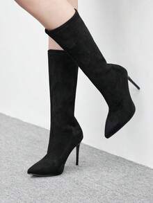 CUCCOO BIZCHIC Women's Fashion Versatile Pointed Toe Over-The-Knee High Heel Boots For Christmas - Black - View 2