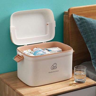 1pc Large-Capacity Double-Layer Home Medical Kit, Simple And Convenient Hand-Held Medication Storage Box, First Aid Kit, Household Storage Box, Emergency Medical And Healthcare Medication Organizer