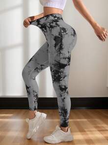 Women Leggings - Gray tie-dye - View 2