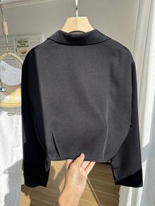 Comfortcana Plus Lapel Neck Crop Blazer Graduation,Back To School,Teacher Outfits For Women In Fall/Winter - Black - View 8