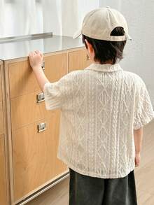 儿童/男童休闲日常舒适翻领纽扣前襟宽松针织短袖衬衫，适合上学、花园、海滩、生日、春季、夏季、秋季、冬季穿着。 - 彩色 - 查看 2