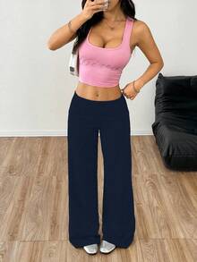 SHEIN EZwear 大码女式海军蓝休闲宽松裤 - 藏蓝色 - 查看 5