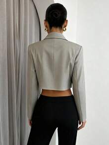 Glamine 春季新款优雅浅灰色女士西装外套，交叉系带腰部短款金属纽扣设计，时尚通勤及派对短款西装外套