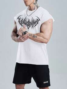 Manfinity Sport Corelite Men's Casual Sports Fitness Printed Sleeveless T-Shirt Mens Cut Off Shirts Korn Shirt Mens Sleeveless Shirt Men S Shorts Set Tattoo Shirt - Black - View 7