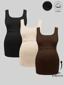 Modmama 孕妇哺乳三件装纯色圆领背心