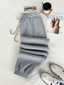 Comfortcana Plus Drawstring Waist Slant Pocket Sweatpants Graduation,Back To School Outfits,Graduation,Teacher Outfits For Women,Back To School - Light Grey - View 6