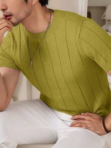 Manfinity Homme Men's Casual Solid Color Short Sleeve Knit Top - Green - View 7