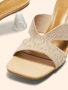 CUCCOO BASICS Women's Summer Vacation Mesh Peep Toe High Heel Shoes, Suitable For Daily Wear For Christmas - Apricot - View 8