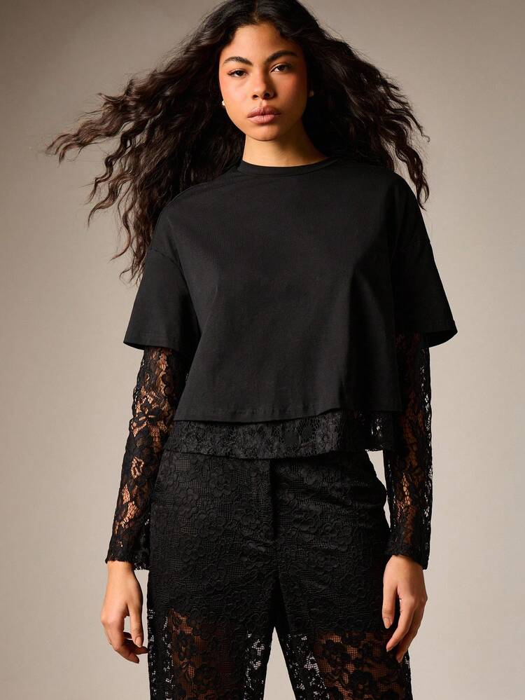 Double Layer Lace Detail Top