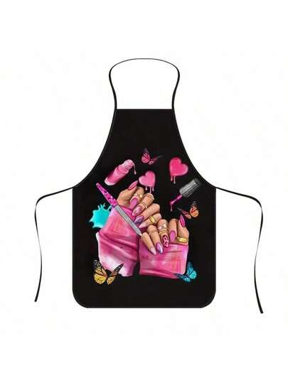 1 Piece Butterfly Lipstick Print Apron Durable Polyester Fabric Adjustable Neck Waist Straps For Cooking Grilling Gardening Painting Nail Art Unisex Adult Indoor Outdoor Kitchen Craft Apron Gift Idea Home Use
