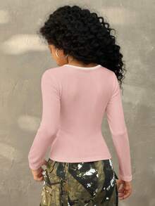 Coolane Kids T-shirt slim style ballet avec nœud, mode simple et décontractée pour tous les jours, vêtements d'automne pour jeunes filles