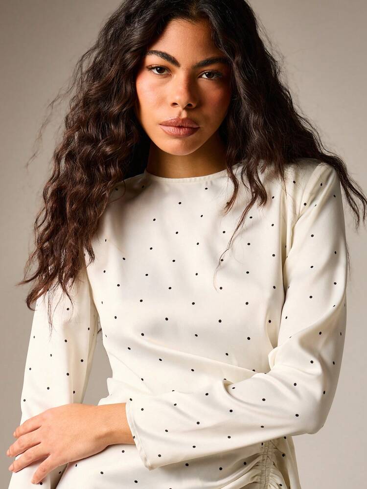 AiiRZ Polka Dot Mini Dress With Ruched Side