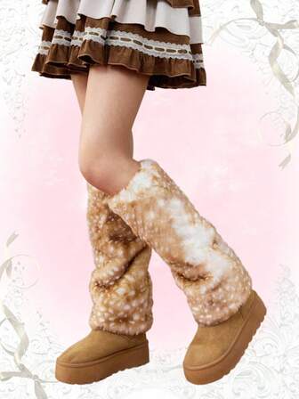 Fairycore 1 Pair Cute Fluffy Deer Design Leg Warmers, Y2K Fuzzy Pom Pom Thick Oversized Leg Warmers, Fashionable Slim Fit, Suitable For Everyday, Autumn/Winter, Holidays & Parties