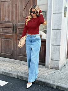 Pariaura Women's Elegant French Style Hollow Bowknot Tie Long Sleeve Sweater, Autumn - Red - View 4