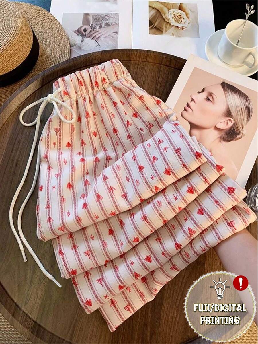 Resyla Women's Elastic Waist Striped Drawstring Loose Casual Pants - Multicolor - View 1