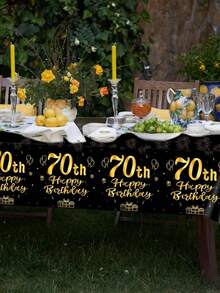 1PC/3Pcs/6Pcs Black Gold Fragmented Gold Birthday 70th Birthday Party Disposable Rectangular Tablecloth, Table Runner Perfectly Decorated Men Women's Birthday Party Room Table, 70th Birthday, Party Gift Table Decoration Table Cloth Table Cover, Birthday Gift, Party Favor - Multicolor - View 8