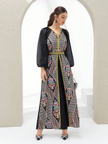 Al Najma 女士土耳其长款连衣裙和阿拉伯传统长袍 - 黑色 - 查看 7