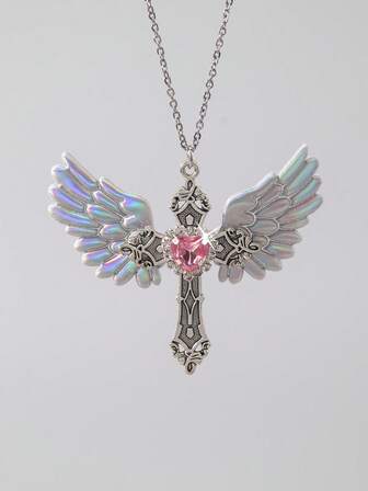 Goth 1 Stück gotischer Luxus Kreuz Anhänger Halskette mit Strass, Geschenk für Feiertage, Halloween