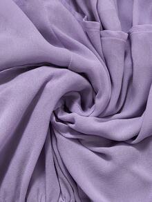 Vionelle 大码女装春秋冬法式浪漫西西里优雅休闲通勤度假下午茶派对纯色方领褶裥腰A字多层下摆弹力灯笼袖短蛋糕裙 - 淡紫色 - 查看 8