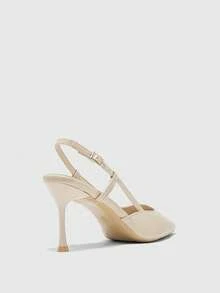 CUCCOO BIZCHIC Giày cao gót mũi nhọn, giày cao gót thời trang màu mơ, phù hợp với mọi phong cách hàng ngày, có quai sau và thiết kế hở lưng dành cho nữ - Màu be - Xem 9