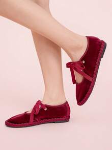 CUCCOO DOLLMOD Women's Casual Versatile Commuting Simple Lace-Up Flats Fall Shoes - Burgundy - View 5