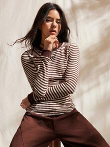 Easelle Casual Retro Patchwork Round Neck Long Sleeve Women T-Shirt Earthy Clothes Women Knit Tops Brown Long Sleeve Top - Multicolor - View 3