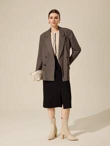 CUCCOO BASICS 女士时尚百搭尖头粗跟中筒靴 - 杏色 - 查看 7