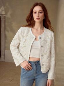 MOTF PREMIUM DELICATE HOLLOW-OUT EMBROIDERY JACKET, SPRING/SUMMER - White - View 4
