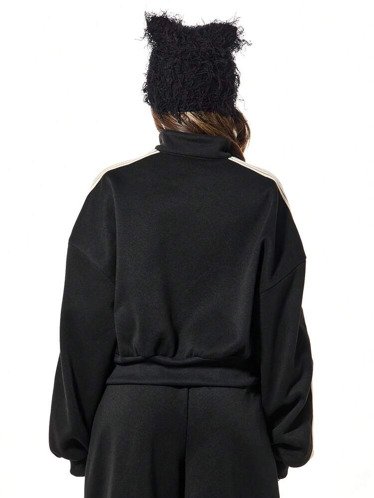 SUMWON WOMEN Oversized Black Track Jacket With Contrast Side Tape
