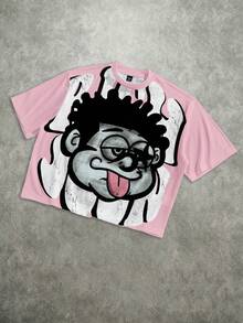 Manfinity ZONE917 Men's Street Style Funny Graphic Full Print Loose Cropped T-Shirt - Baby Pink - View 4