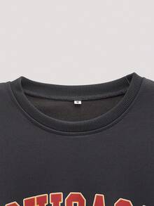 Open Phase 男士字母印花圆领宽松休闲卫衣，春秋季/夏季 - 深灰色 - 查看 4