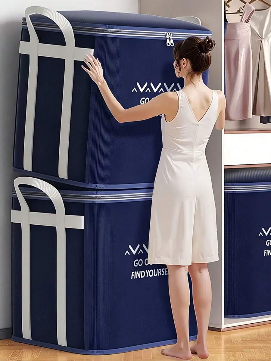 1PC Large Capacity Storage Bag Thickened Moisture Proof Storage Bag For Quilts Blankets Seasonal Clothing Organization Moving Storage Solution Reusable Home Essentials Storage Box - As Shown - View 1