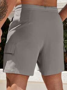 Manfinity Homme Men Flap Pocket Side Drawstring Waist Cargo Shorts - Grey - View 5