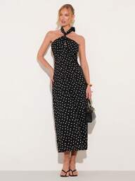 COSMINA Women's Fashion Casual Backless Polka Dot Print, Spaghetti Strap Dress, Party Dress, Valentine's Day Dress, Wedding Guest Dress, Date Outfit, Stylish Item, Hang Out With Friends, Coffee Photo Shoot, Elegant Dress, Spaghetti Strap Dress, Halter Neck Dress For Woman