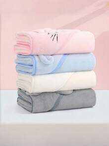 Pet Hooded Bath Towel 1pc - Super Absorbent Quick-Dry Dog & Cat Bath Robe, Soft Coral Fleece, Cartoon Design, Cozy Drying Towel For Pets