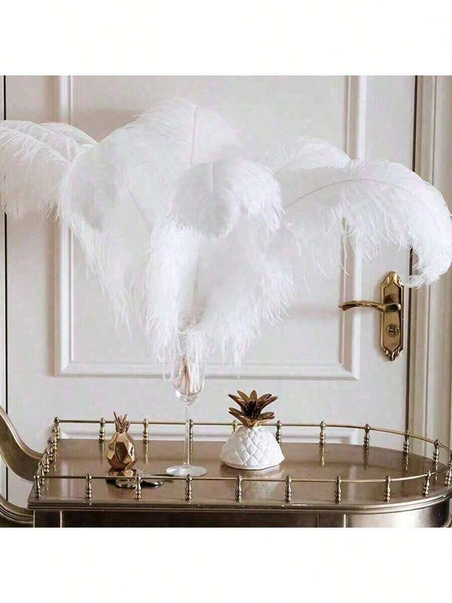 5 plumas blancas artificiales largas, adecuadas para decoración de escenario, decoración de boda, Día de San Valentín, fiesta, arreglos florales y manualidades - Blanco - Ver 1