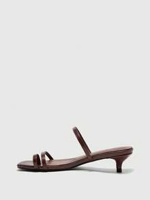 CUCCOO BIZCHIC Women's Square Toe Fashion Daily Wear Versatile Stiletto Slide Sandals - Brown - View 5