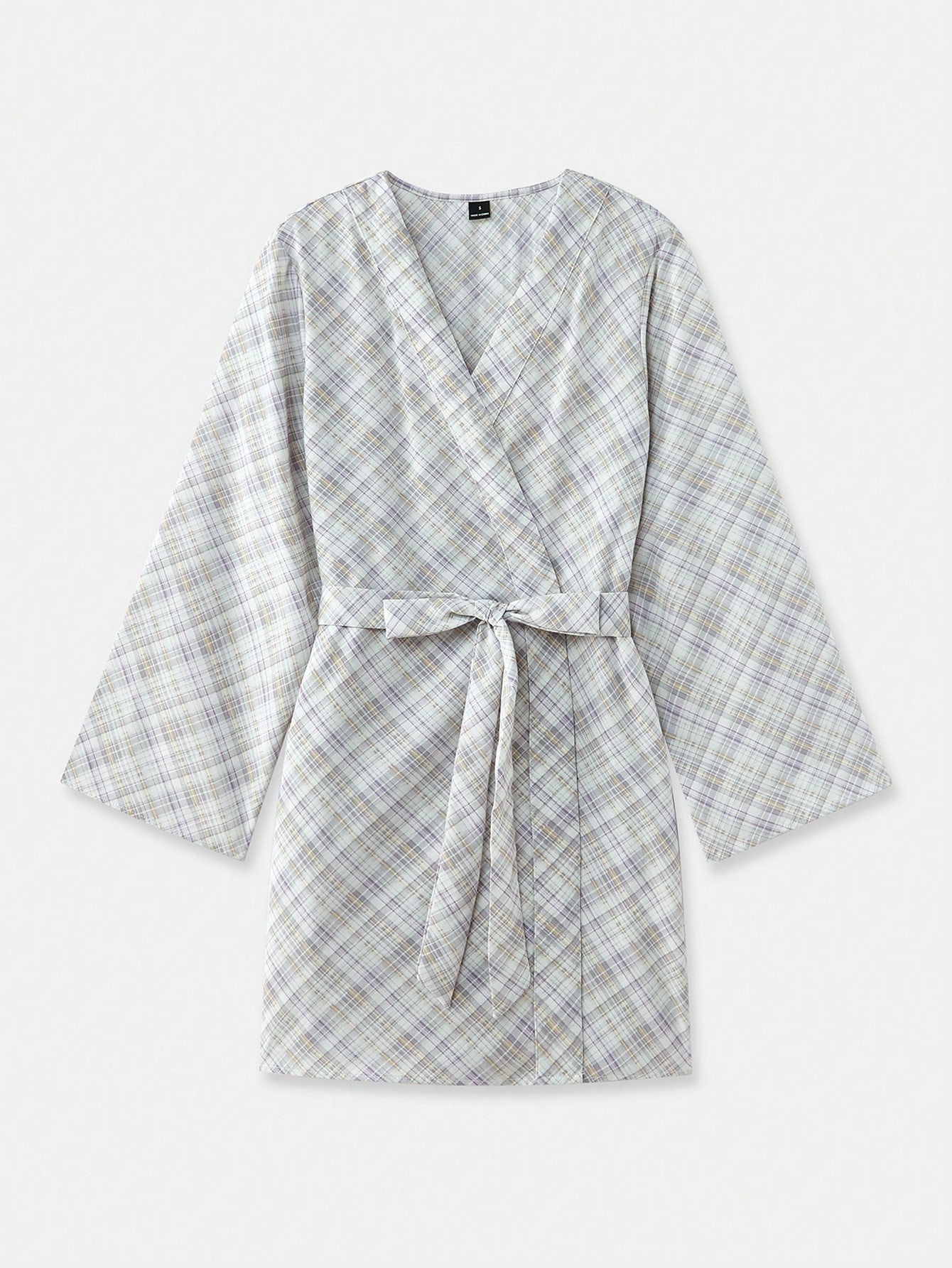 Check Printed Loose Fit Belted Pyjama Kimono Cosy Cute Plaid Loungewear Spring Summer Check Sleepwear Set French Style Parisian Style