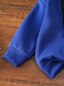 SHEIN 2pcs/Set Baby Boy Letter Print Hooded Sweatshirt And Elastic Waist Letter Print Pants, Suitable For Outings, Casual Wear, Autumn And Winter, Baby Boy Outfit, Gray Sweatshirt Set Baby Boy Sweatsuit Baby Tracksuit Baby Car Outfit Blue Baby Boy Street Wear - Blue - View 10