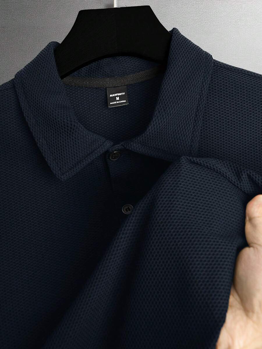 Manfinity Homme Men's Casual Solid Color Short Sleeve Polo Shirt, Summer - Navy Blue - View 1