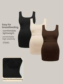 Modmama 孕妇哺乳三件装纯色圆领背心