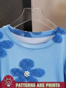 Resyla 女士全印花休闲T恤，可爱Y2K花卉印花，街头时尚，返校T恤 - 彩色 - 查看 3