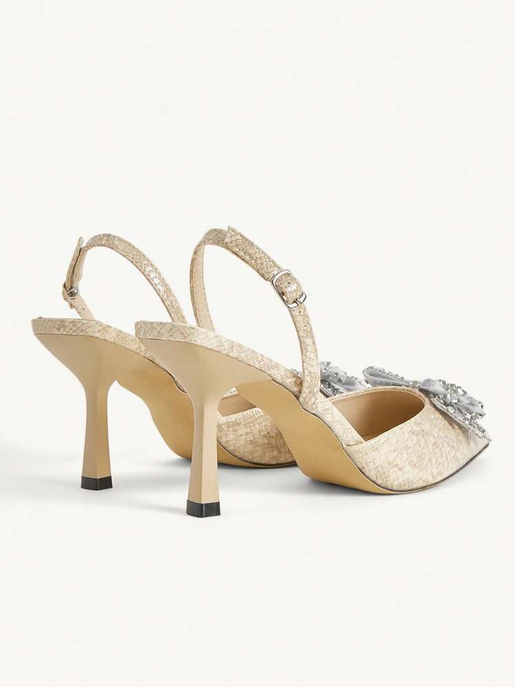 CUCCOO CHICEST Women's Fashionable & Elegant Commuting Rhinestone Bow Decor Pointed Toe Pumps For Christmas