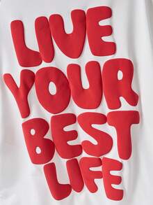 STYNVO Men's White And Red Slogan Graphic Drop Shoulder Tee,Summer Casual Round Neck Short Sleeve T-Shirt,Streetwear City Break Contrast Letter Print Tshirt - White - View 3