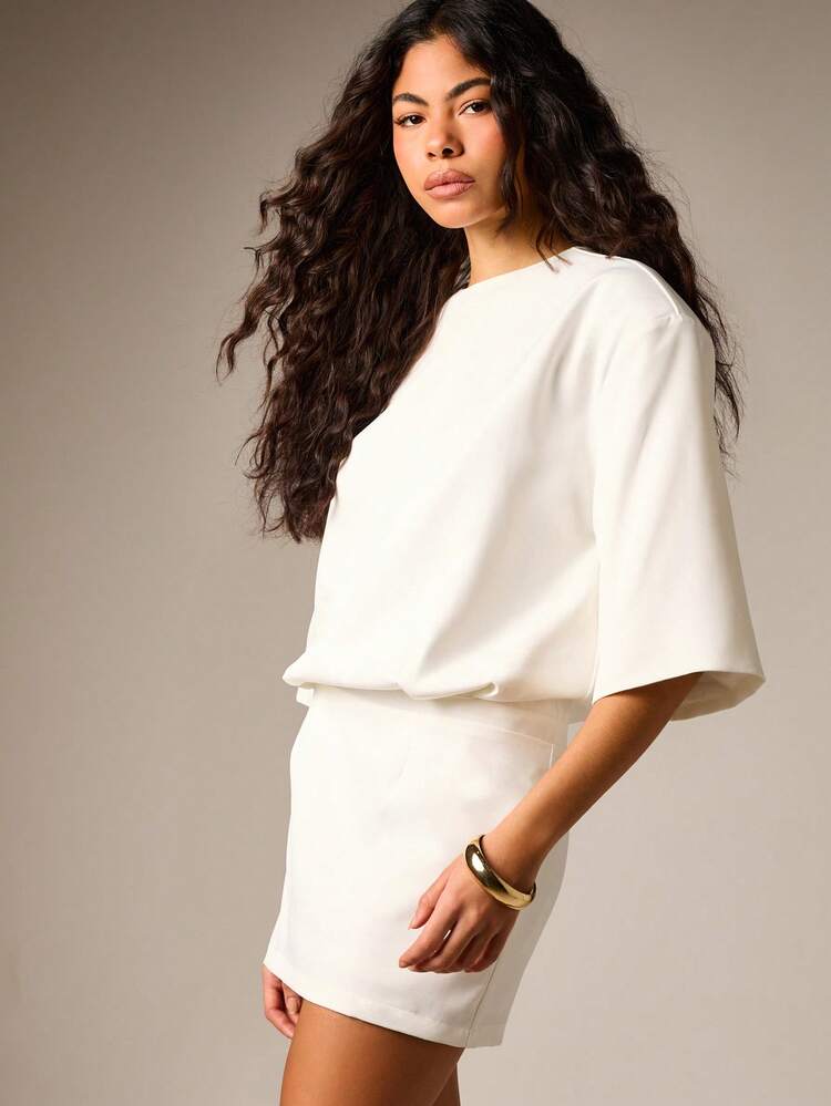 AiiRZ Dropped Waist Mini Dress With Shoulder Pads