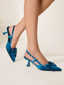 CUCCOO CHICEST Giày cao gót dự tiệc thanh lịch dành cho nữ với họa tiết hoa 3D - Màu xanh lam - Xem 6