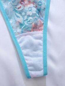 SHEIN Women's Elegant Sexy Lace Low-Rise Thong Panties Lace Thong Panties Floral Thong Panties Women Thong Underwear Cute Thong - Blue - View 5