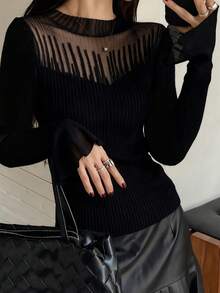 DAZY Suéter Básico de Malha Ajustado e Elegante de Cor Sólida para Mulheres, Outono/Inverno