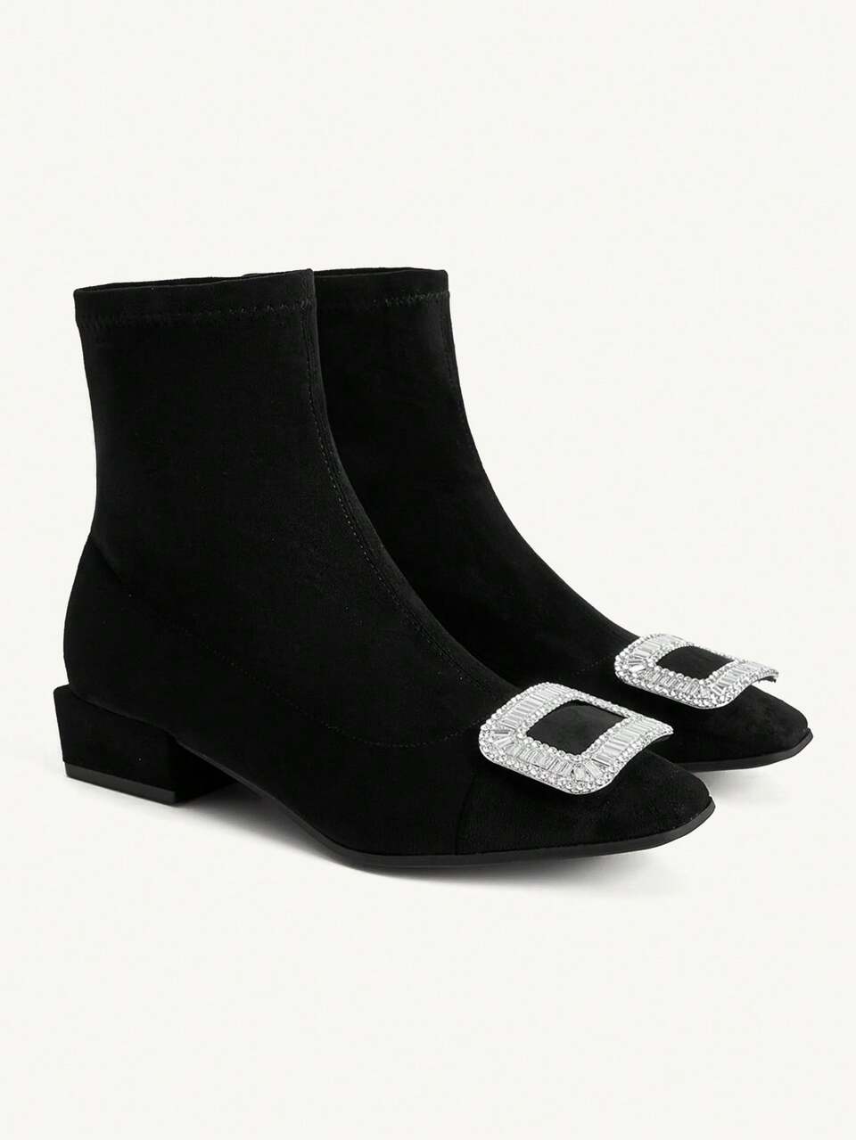 CUCCOO CHICEST Women's Rhinestone Decor Fashion Daily Wear Versatile Chunky Heel Ankle Boots For Christmas